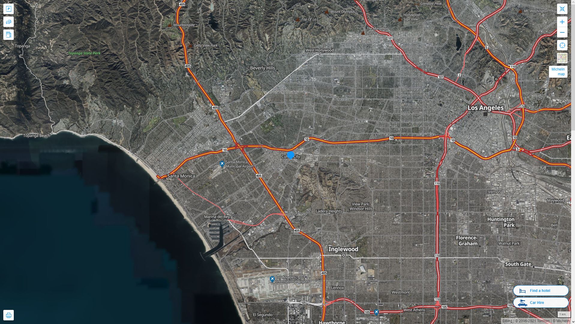 Culver City California Highway and Road Map with Satellite View